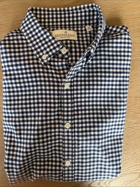 Men’s Chatham Road Collection Long-Sleeve Navy & White Gingham Button-Down Shirt